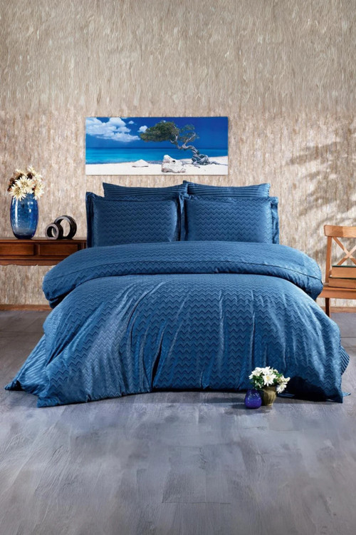Odesa Bambu Jakar Kumaş Indigo Çift Kişilik Nevresim Takımı Battal Boy 6 Prç. 200X220 Cm 595