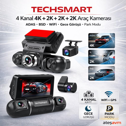 4 Kanal Araç Kamerası 4K + 2K Yan Kameralı | WiFi GPS ADAS BSD Gece Görüş Dashcam