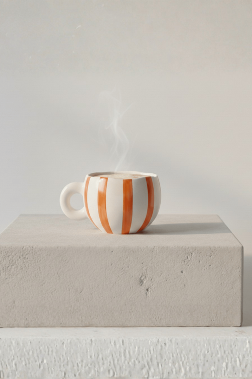 Turuncu Çizgili 400 ml El Yapımı Seramik Çay Kahve Mug Kupası MIT1323