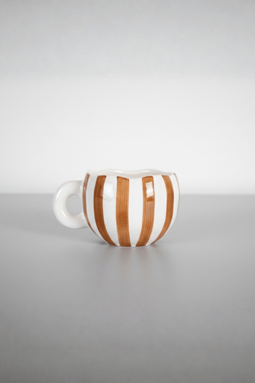 Kahverengi Çizgili 400 ml El Yapımı Seramik Çay Kahve Mug Kupası MIT1324
