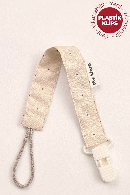 Vizon Puantiyeli Emzik Askısı - Kumaş Pamuk Bağcıklı Emzik Zinciri - Emzik Tutacağı