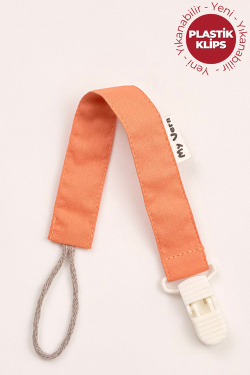 Tarçın Emzik Askısı - Kumaş Pamuk Bağcıklı Emzik Zinciri - Turuncu Emzik Tutacağı