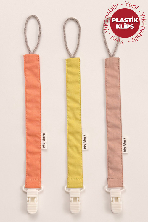 Tarçın - Hardal - Vizon - Emzik Askısı Seti - 3'Lü Emzik Zinciri Seti - %100 Pamuk Kumaş