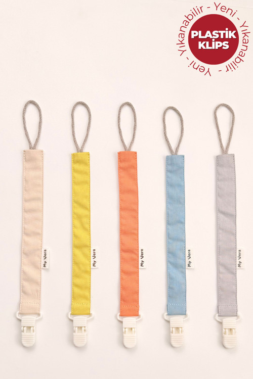 Bej-Hardal-Tarçın-İndigo-Gri - Plastik Klipsli Emzik Askısı Seti - 5'Li Emzik Zinciri Seti