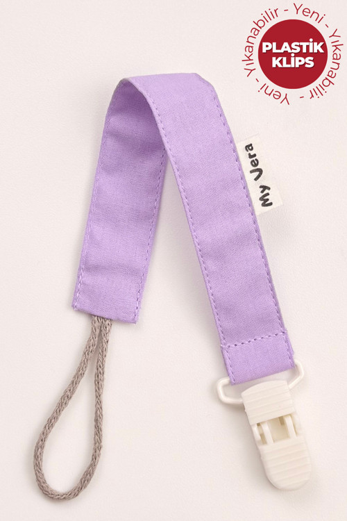 Lila Emzik Askısı - Kumaş Pamuk Bağcıklı Emzik Zinciri - Emzik Tutacağı