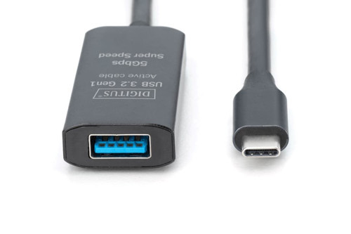 DIGITUS Aktif USB 3.2 Gen1 5G uzatma kablosu, USB-C to USB-A, 5 Metre