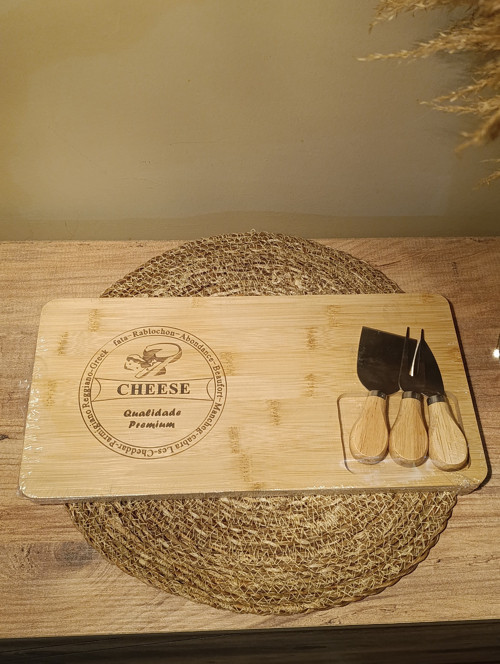 Bambu Peynir Sunum / Kesme Tahtası, Çatal, Spatula ve Bıçak Seti