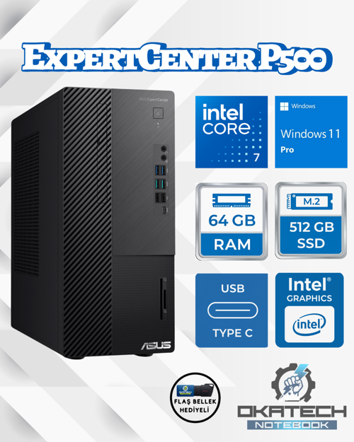 EXPERTCENTER P500MV-C724016512B0D CORE 7-240H 64GB RAM 512GB SSD WİN11PRO MASAÜSTÜ BİLGİSAYAR + USB BELLEK