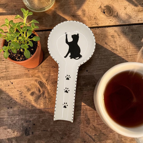 Kedi desenli el yapımı porselen kaşıklık