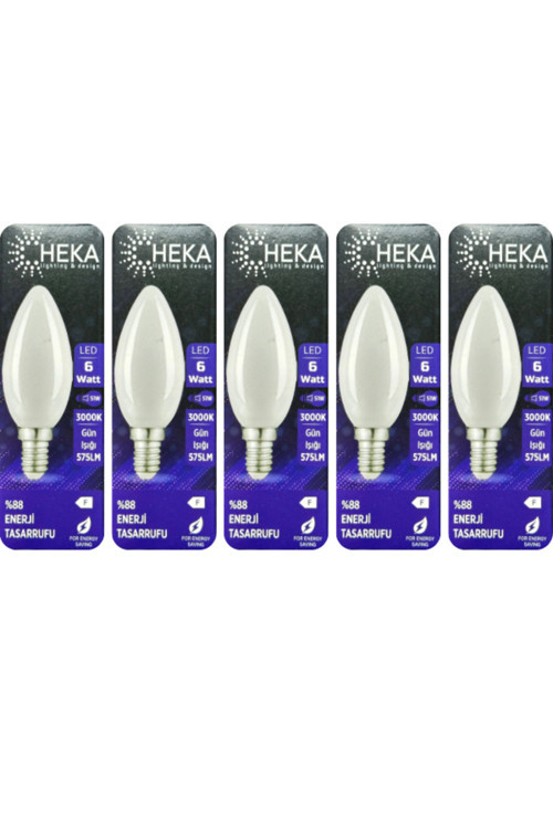 (5 Adet) Heka 6W (51W) 3000K (Günışığı) E14 Duylu (İnce Duy) Soft Mum Ampul