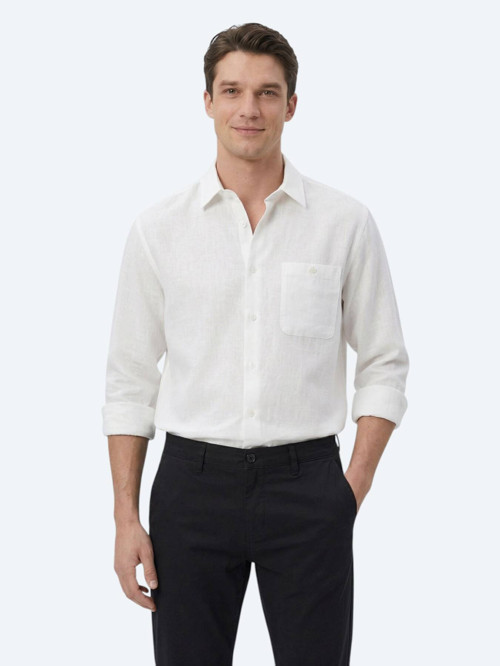 Beyaz Oversize Fit Dokuma Casual Gömlek