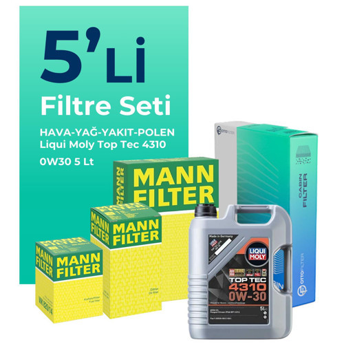 MANN Peugeot 3008 1.6 BlueHDi Dizel Filtre Bakım Seti Liqui Moly Motor Yağlı (2014-2016) 5 Li