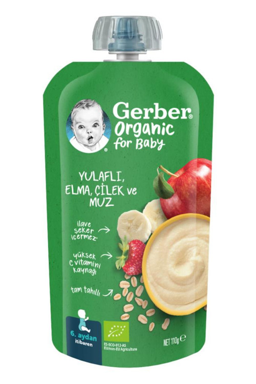 Organik Yulaflı Elma Çilek Ve Muz Püresi 110 gr