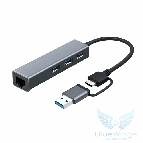  Multi Girişli Usb Type-C Ethernet Adaptör 3 Port Usb 3.0 Hub Rj45 Gigabit 1000 Mbps Lan Dönüştürücü Macbook / Laptop Uyumlu
