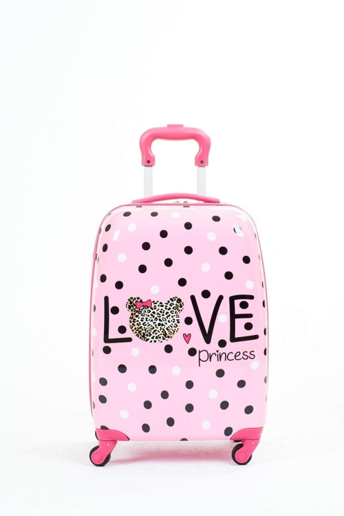 Love Baskılı Kabin Boy Abs Pembe Kız Çocuk Valizi