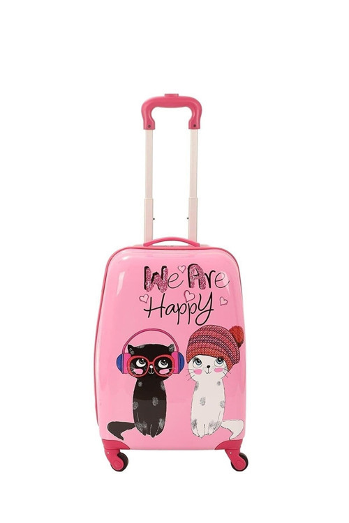 Kedi Baskılı Kabin Boy Abs Pembe Kız Çocuk Valizi