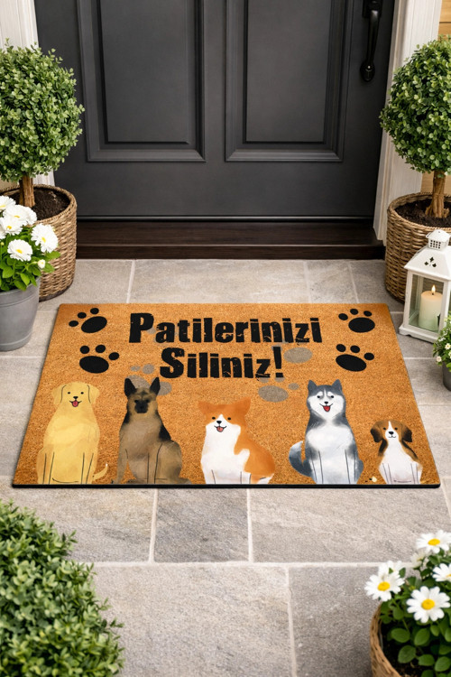 Köpek Desenli Patilerinizi Silin Yazılı Kapı Önü Paspası 45x70 Cm