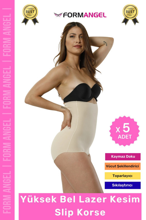#Korse 2 Beden İncelten Lazer Kesim İz Göstermeyen Kaymaz Toparlayıcı Yüksek Bel Slip Korse - 5 Adet