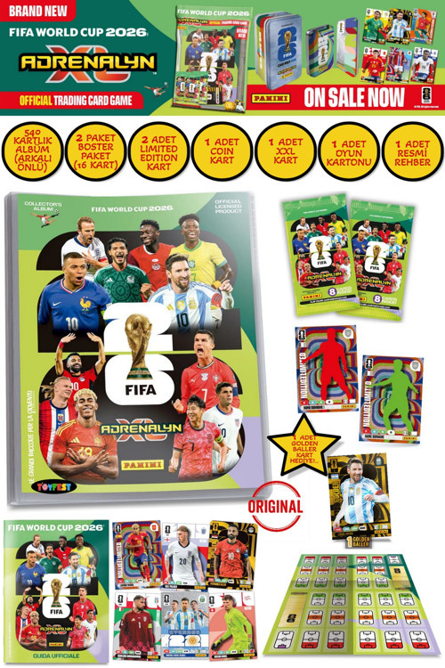 Dünya Kupası 2026 Panini Adrenalyn XL Koleksiyon Kart Albümü Dergi Starter Set 16 Kart + 4 Özel Kart