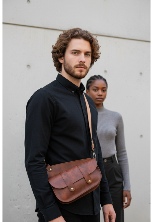 Hakiki Deri Omuz Çantası – Pueblo Deri Saddle Bag – Unisex Çapraz Çanta
