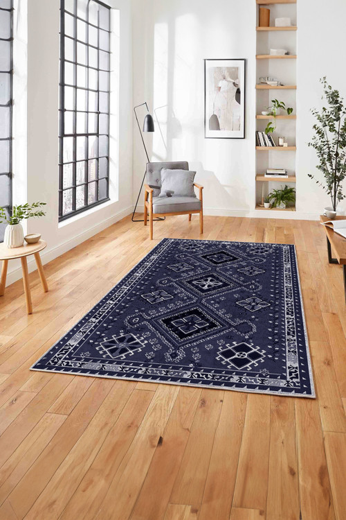 Etnik Geleneksel Desen Görünümlü Yıkanabilir Kaymaz Taban Yolluk Mutfak Salon Halısı