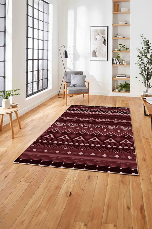 Baskılı Etnik Otantik Desen Görünümlü Yıkanabilir Kaymaz Taban Yolluk Mutfak Salon Halısı