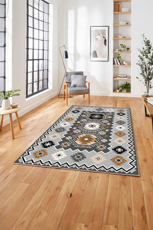 Baskılı Etnik Otantik Desen Yıkanabilir Kaymaz Taban Yolluk Mutfak Salon Halısı