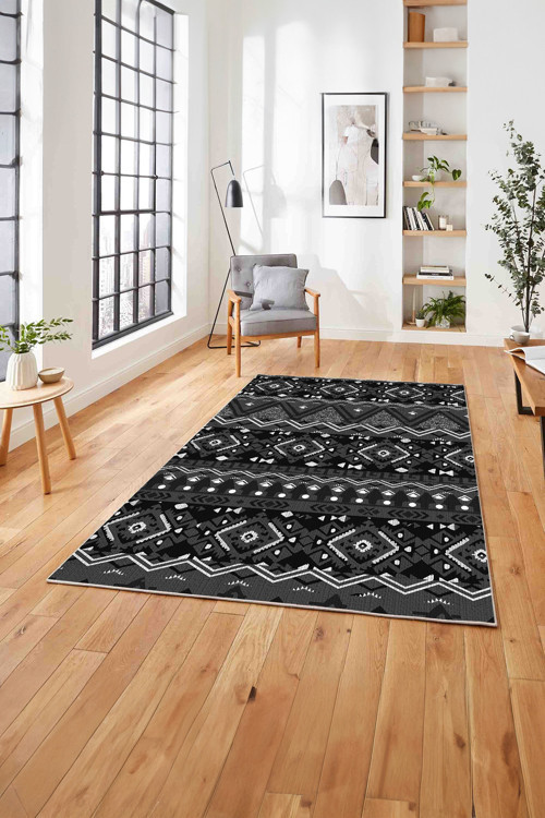 Baskılı Etnik Geometrik Modelli Yıkanabilir Kaymaz Taban Yolluk Mutfak Salon Halısı