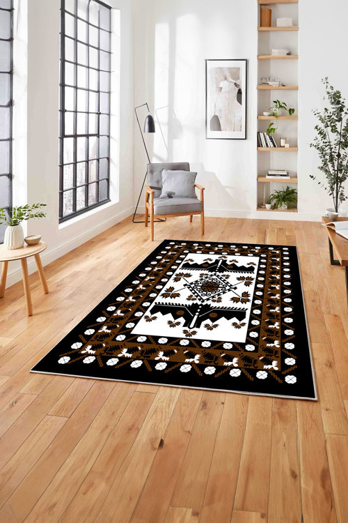 Etnik Afgan Model Dijital Baskılı Yıkanabilir Kaymaz Taban Yolluk Mutfak Salon Halısı