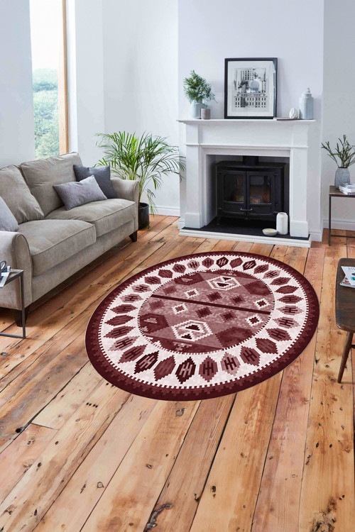 Etnik Kilim Model Dijital Baskılı Yıkanabilir Kaymaz Taban Yuvarlak Mutfak Salon Halısı