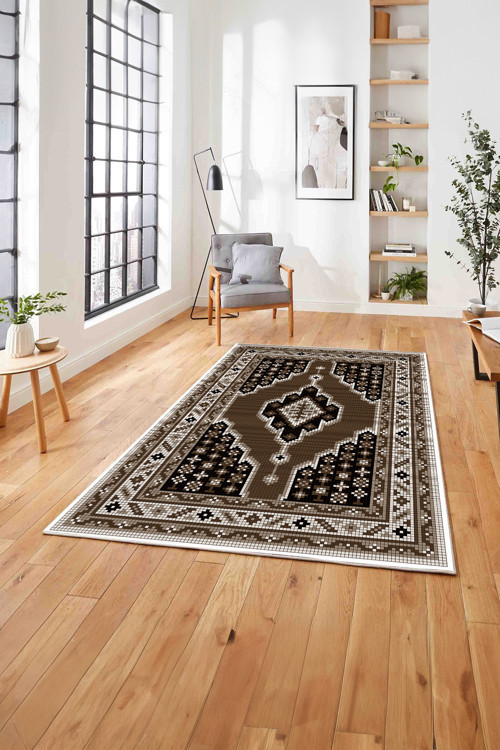 Baskılı Etnik Afgan Desenli Yıkanabilir Kaymaz Taban Yolluk Mutfak Salon Halısı