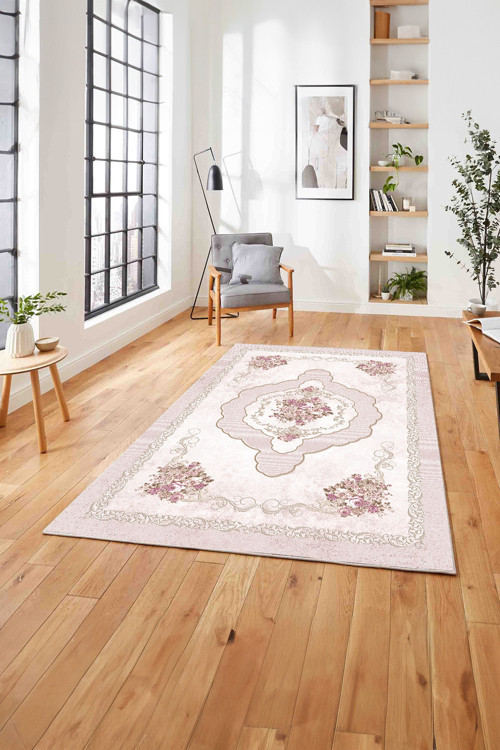 Baskılı Klasik Çiçek Detaylı Yıkanabilir Kaymaz Taban Yolluk Mutfak Salon Halısı