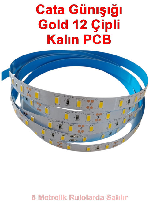 12v Dc GÜNIŞIĞI 12 Çip Gold İç Mekan Şerit Led 3000k 1mt 16w IP20 (Metrede 12 Çipli 60 Led)