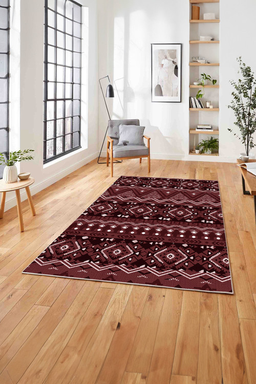 Baskılı Etnik Geometrik Modelli Yıkanabilir Kaymaz Taban Yolluk Mutfak Salon Halısı