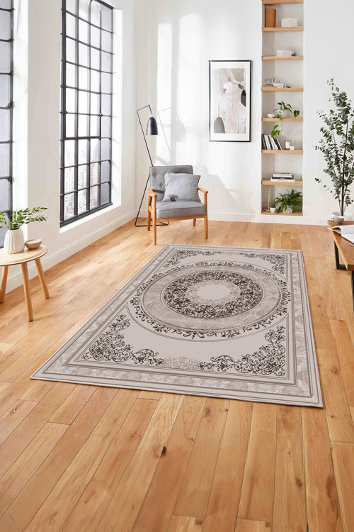 Klasik Model Göbek Detaylı Baskılı Yıkanabilir Kaymaz Taban Yolluk Mutfak Salon Halısı