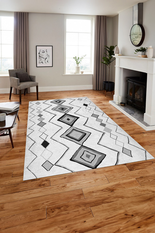 Baskılı İskandinav Kilim Görünümlü Yıkanabilir Kaymaz Yolluk Mutfak Salon Halısı