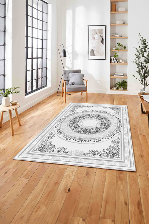 Klasik Model Göbek Detaylı Baskılı Yıkanabilir Kaymaz Taban Yolluk Mutfak Salon Halısı