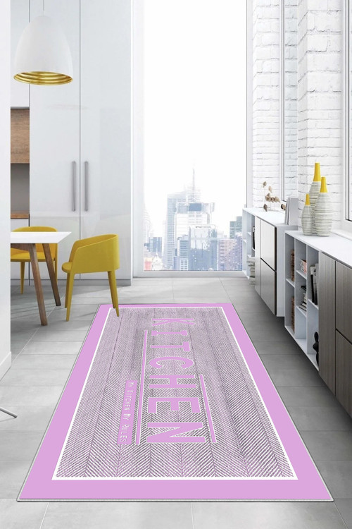 Baskılı Kitchen Yazı Desenli Yıkanabilir Kaymaz Taban Yolluk Salon Mutfak Halısı