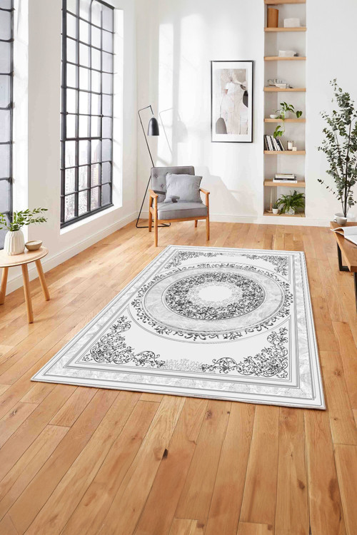 Klasik Model Göbek Detaylı Baskılı Yıkanabilir Kaymaz Taban Yolluk Mutfak Salon Halısı