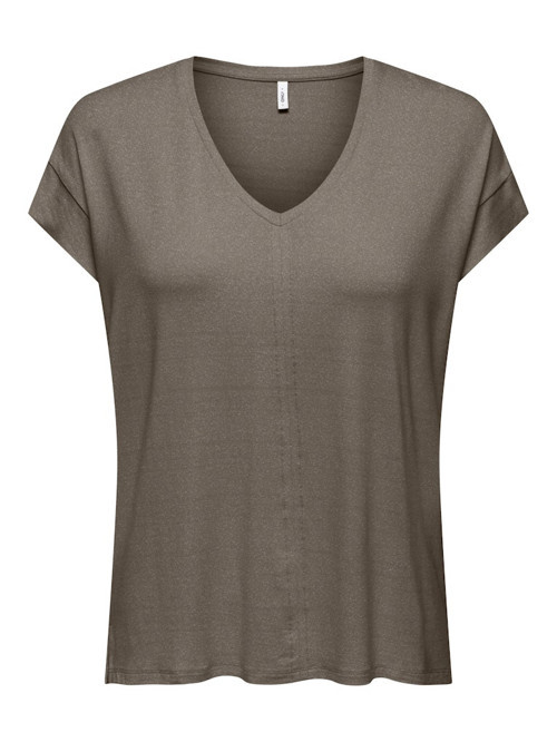 Onlcarrie S/S Stitch Glitter Top Jrs Kadın Gri T-Shirt - 15369279