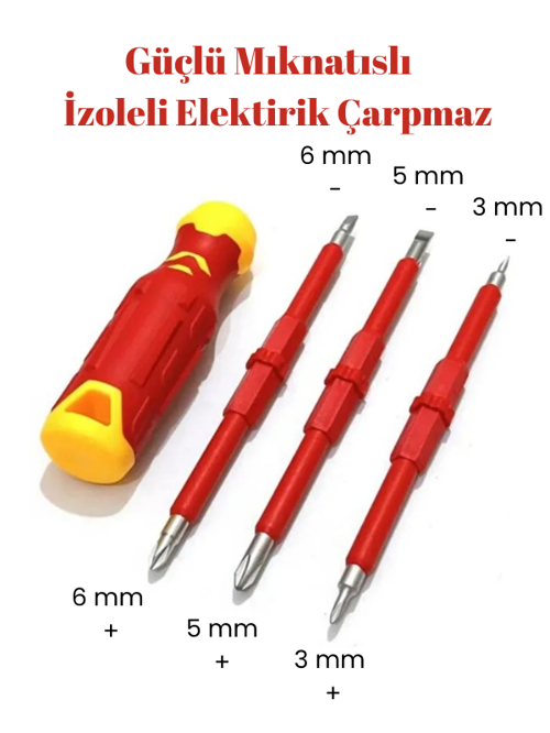 4 Parça İzoleli Elektrikçi Tornavida Seti Mıknatıslı Yıldız Düz Tornavida Set Tak Çıkar