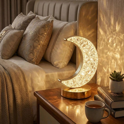 Hilal AY Model Kristal LED Masa Lambası – Dokunmatik, 3 Renk Işık Modlu, Şarjlı Mini Dekoratif Gece