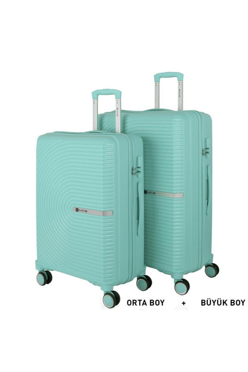 Bavul Büyük Ve Orta 2Li Set Kırılmaz Silikon Valiz V374 Mint Yeşili