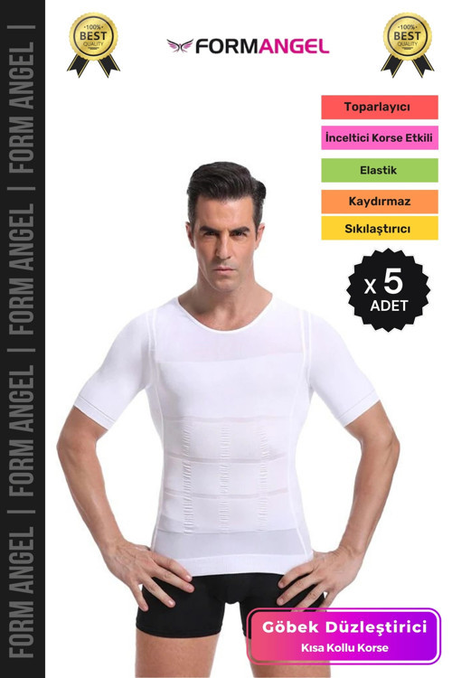#ErkekKorse Dik Duruş Vücut Bel Göğüs Toparlayıcı Göbek Sıkılaştırıcı Kısa Kol Korse Atlet - 5 Adet