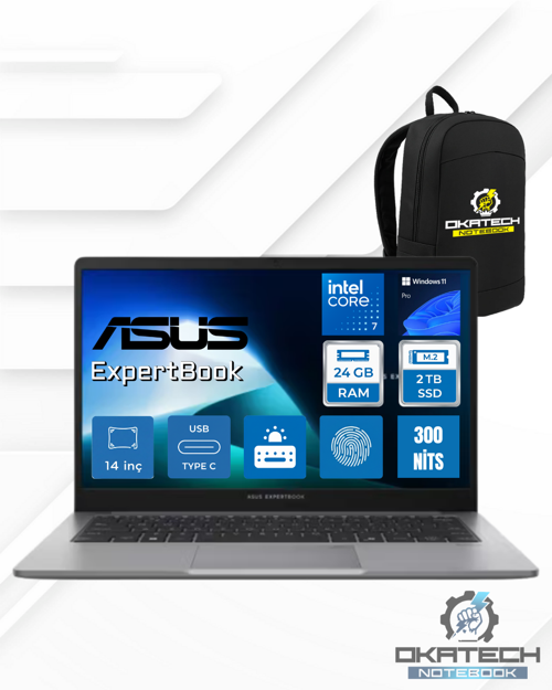 EXPERTBOOK P1 P1403CVA INTEL® CORE™ 7 240H 24GB DDR5 2 TB SSD 14''FHD 300NITS WİN11PRO TAŞINABİLİR BİLGİSAYAR C716512G0D