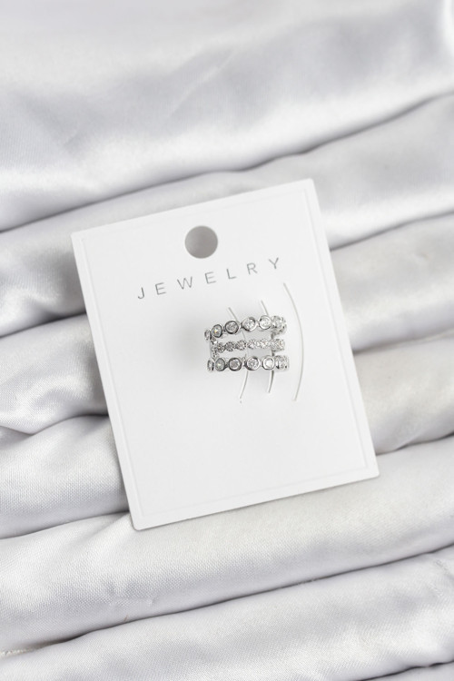 Gümüş Renk Zirkon Taşlı Pirinç Kıkırdak Earcuff Küpe