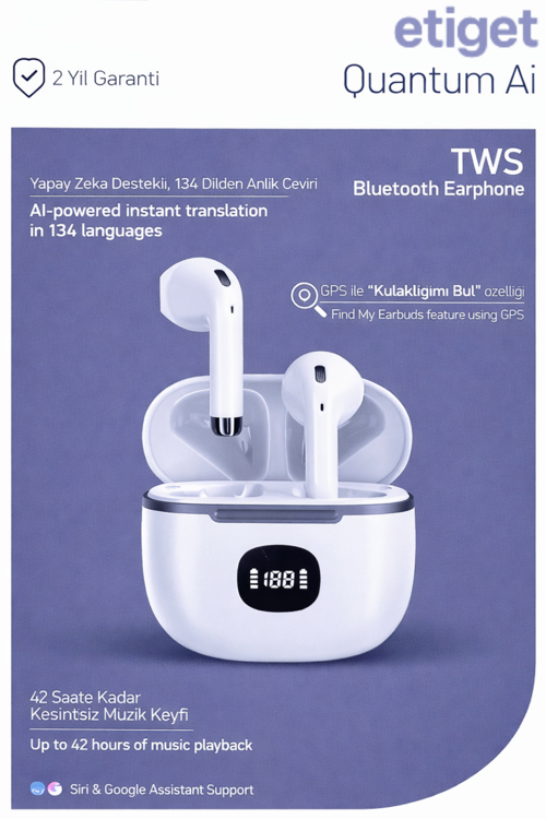 Quantum AI TWS Bluetooth 5.4 Kulaklık – Anlık Çeviri (134 Dil) – GPS Destekli- Siri & Google