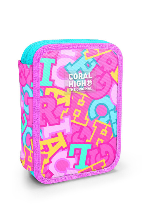 Kids Pembe Su Yeşili Harf Desenli Çift Katlı Kalem Çanta 31112