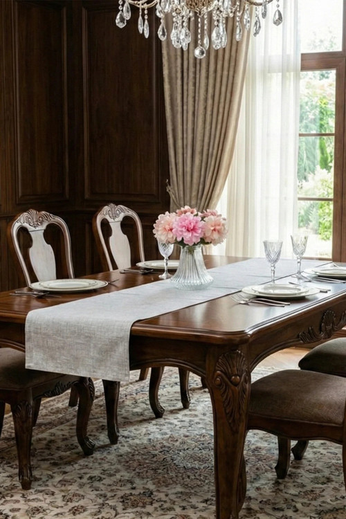 Linen Baskılı Pamuk Keten Gümüş Runner 40X140 Cm 682