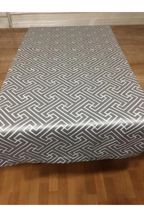 Labirent Geometrik Desenli jakar Kumaş Gri Ekru Runner 40X140 Cm 83